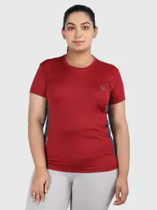 CHKOKKO Women Dry Fit Round Neck Solid Plus Size Gym T-shirt
