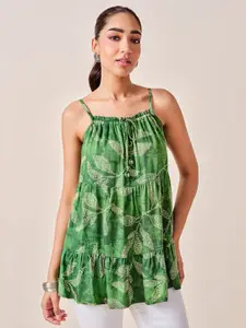 Global Desi viscose rayon shoulder straps tie-ups tropical print top
