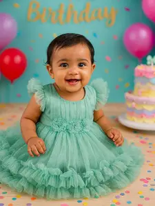 MeeMee Flutter Sleeve Layered Net Fit and Flare Dress