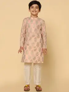 KISAH Boys Floral Printed Mandarin Collar Regular Kurta with Pyjamas