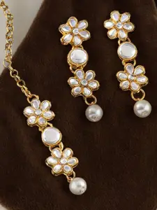 OOMPH Kundan Stone Studded Maang Tika and Earrings