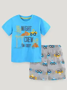StyleCast Boys Blue Typography Printed Pure Cotton T-shirt with Shorts