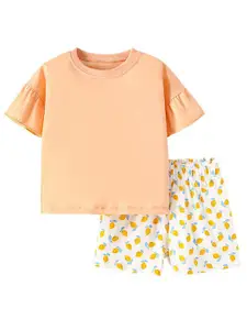StyleCast Girls Orange Pure Cotton Top with Shorts