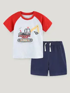 StyleCast Boys Red & White Printed Pure Cotton T-shirt with Shorts