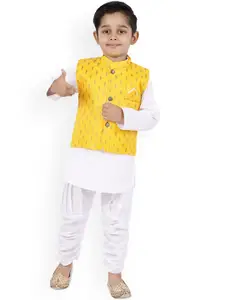 BAESD Boys Mandarin Collar Regular Straight Kurta With Pyjamas & Jacket