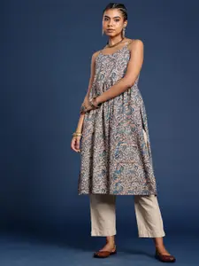 Taavi Floral Printed Pure Cotton Kalamkari High Slit A-Line Kurta