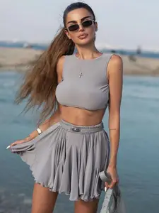 MIAKEE Round Neck Top & Flared Skirt