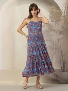 plusS Floral Print A-Line Midi Dress