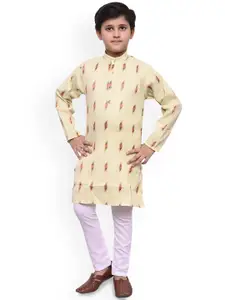 BAESD Boys Woven Design Band Collar Regular Straight Kurta With Pyjamas