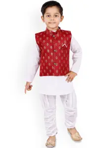 BAESD Boys Mandarin Collar Regular Straight Kurta With Pyjamas & Jacket