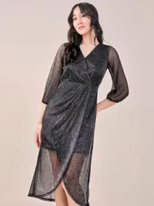 AND Puff Sleeve Midi Wrap Dress