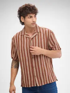 SPYKAR Men Striped Cuban Collar Slim Fit Casual Shirt