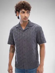 SPYKAR Men Cuban Collar Self Design Casual Shirt