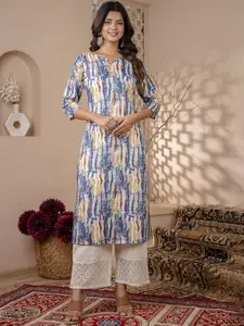 Nayo Abstract Printed V-Neck Cotton Straight Kurta