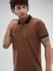 SPYKAR Men Abstract Printed Polo Collar Slim Fit T-shirt