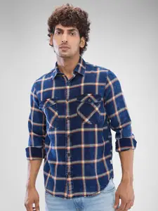 SPYKAR Men Windowpane Checks Pocket Detailing Slim Fit  Casual Shirt