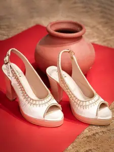 TIESTA Embellished Open Toe Block Heels