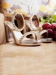 TIESTA Embellished Open Toe Block Heels