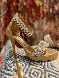 TIESTA Embellished Open Toe Stiletto Heels