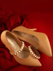 TIESTA Pointed Toe Embellished Work Stiletto Heels