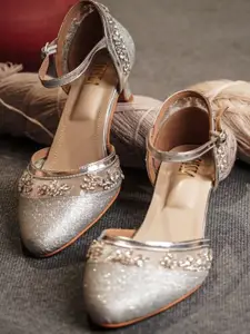 TIESTA Embellished Round Toe Kitten Heeled Pumps