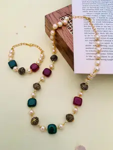 ABDESIGNS Gold-Plated Stone Studded Mala & Bracelet