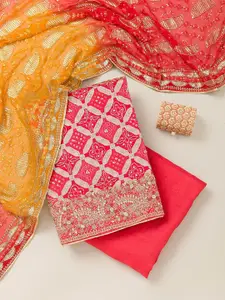 Koskii Floral Embroidered Beads and Stones Unstitched Dress Material