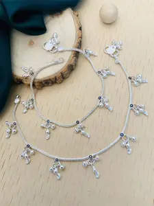 ABDESIGNS Silver-Plated Stone Studded and Beaded Anklet