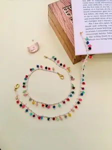 ABDESIGNS Gold-Plated Stone Studded and Beaded Anklet