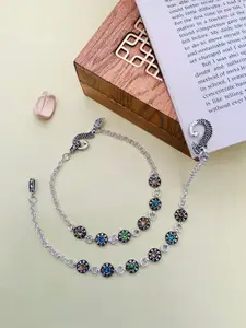 ABDESIGNS Silver-Plated Stone Studded and Beaded Anklet