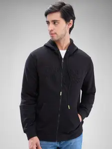 SPYKAR Men Solid Alphanumeric Printed Hooded Sweatshirt