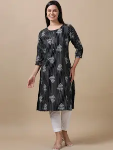 Marcia Ethnic Motifs Printed Round Neck Pure Cotton Straight Kurta