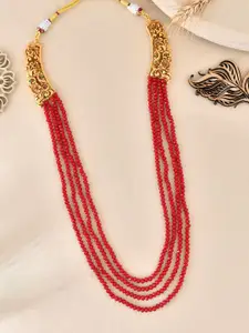 Silvermerc Designs Brass Gold-Plated 4 Layers Kundan Beaded Necklace