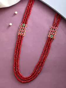 Silvermerc Designs Brass Gold-Plated 3 Layer Kundan Necklace