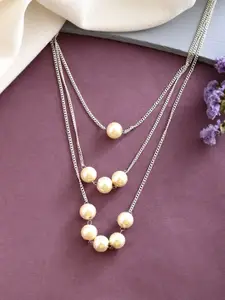 Silvermerc Designs Silver-Plated 3 Layer Pearl Beaded Necklace