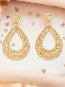 OOMPH Textured Double Layered Teardrop Shaped Drop Earrings