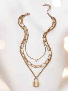 OOMPH Link Heart & Lock Layered Necklace