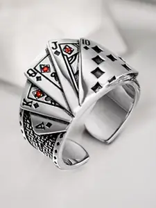 OOMPH Textured Stainless Steel Adjustable Finger Ring