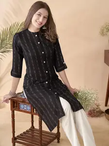Anouk Striped Mandarin Collar Straight Kurta
