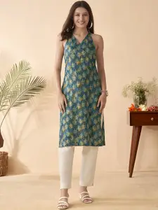 Anouk Ethnic Motifs Printed V Neck Sleeveless A Line Kurta