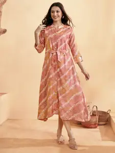 Anouk Striped Jacquard Mandarin Collar A-LineDress