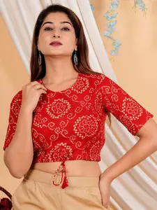 YASH GALLERY Bandhej Printed Cotton Saree Blouse