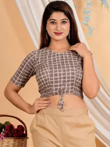 YASH GALLERY Printed Round Neck Cotton Saree blouse