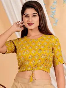 YASH GALLERY Floral Printed Cotton Saree Blouse