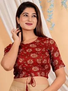 YASH GALLERY Floral Printed Cotton Saree Blouse