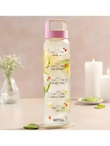 BOROSIL Neo Motivational Pink & Transparent Printed Glass Water Bottle 1 L