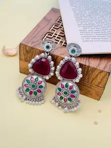 ABDESIGNS Silver-Plated Stone-Studded & Beaded Classic Drop Earrings