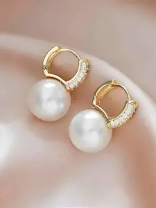 KARISHMA KREATIONS Gold-Plated Cubic Zirconia Studded Contemporary Drop Earrings