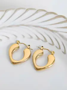 KARISHMA KREATIONS Gold-Plated Stainless Steel Heart Shaped Hoop Earrings
