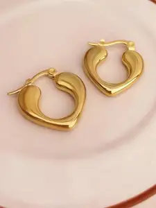 KARISHMA KREATIONS 18K Gold-Plated Stainless Steel Heart Shaped Hoop Earrings